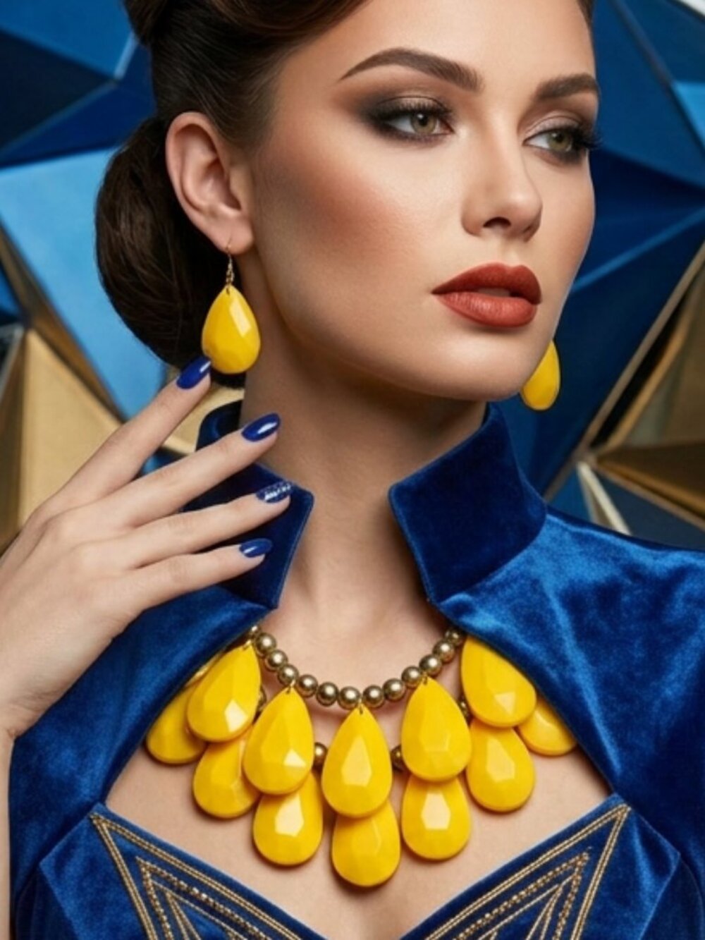New! Statement Yellow Teardrop Bib Necklace with Matching Earrings